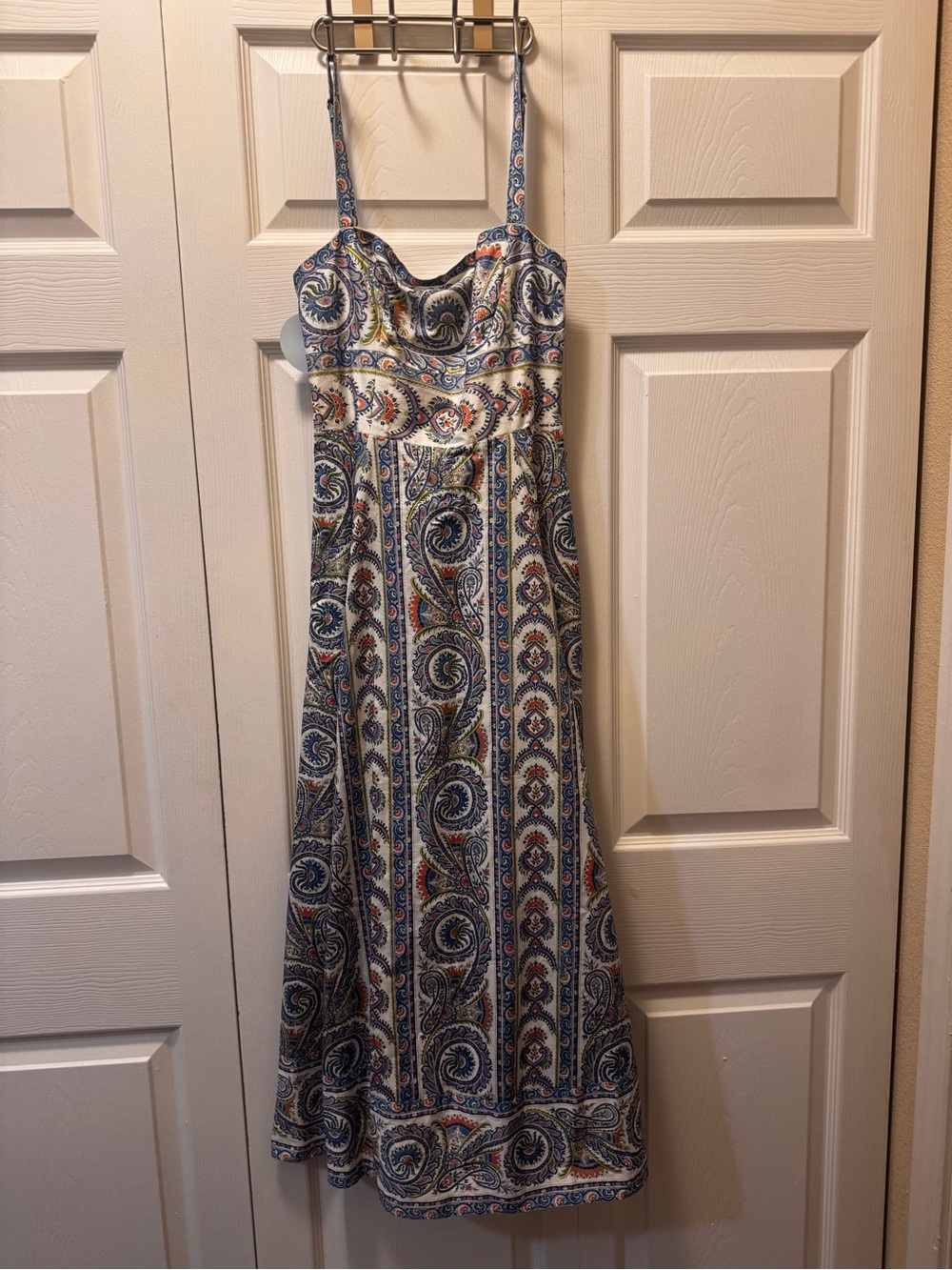 Paisley Print Maxi Dress with Adjustable Straps - Blue Cream